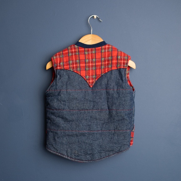 2/$20 - VINTAGE Denim Plaid puffer vest - Picture 3 of 5
